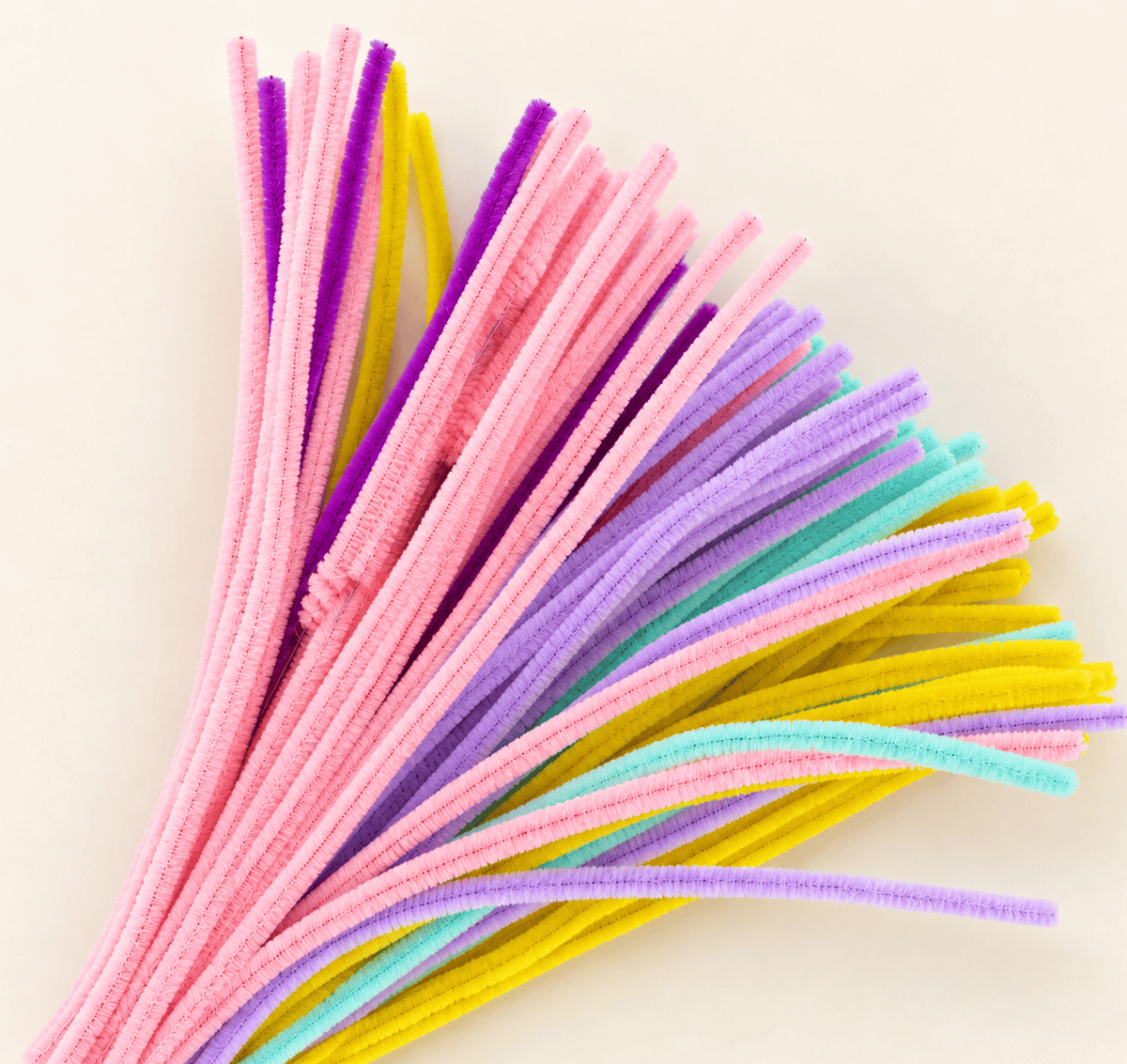 Unicorn Theme Fluffy 6MM Pipe Cleaners for DIY Crafts – Pink, Purple, Yellow & Aqua | Approx. 100 Pcs 133010