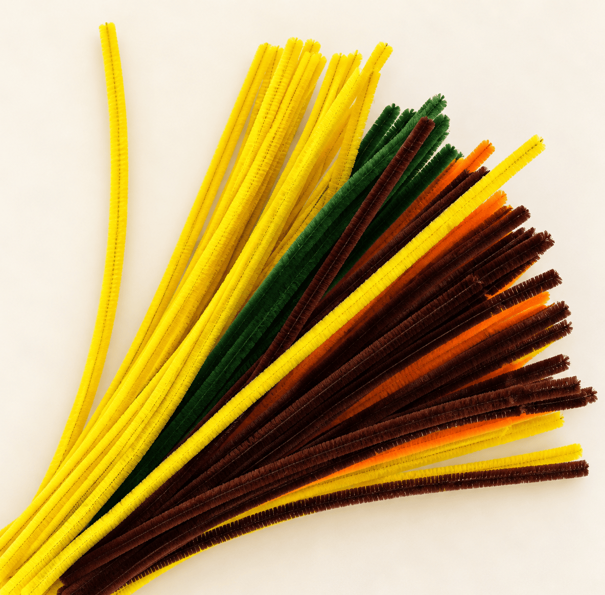 Fluffy Sunflower Mix 6MM Pipe Cleaners for DIY Crafts – Yellow, Green, Brown & Orange | Approx. 100 Pcs