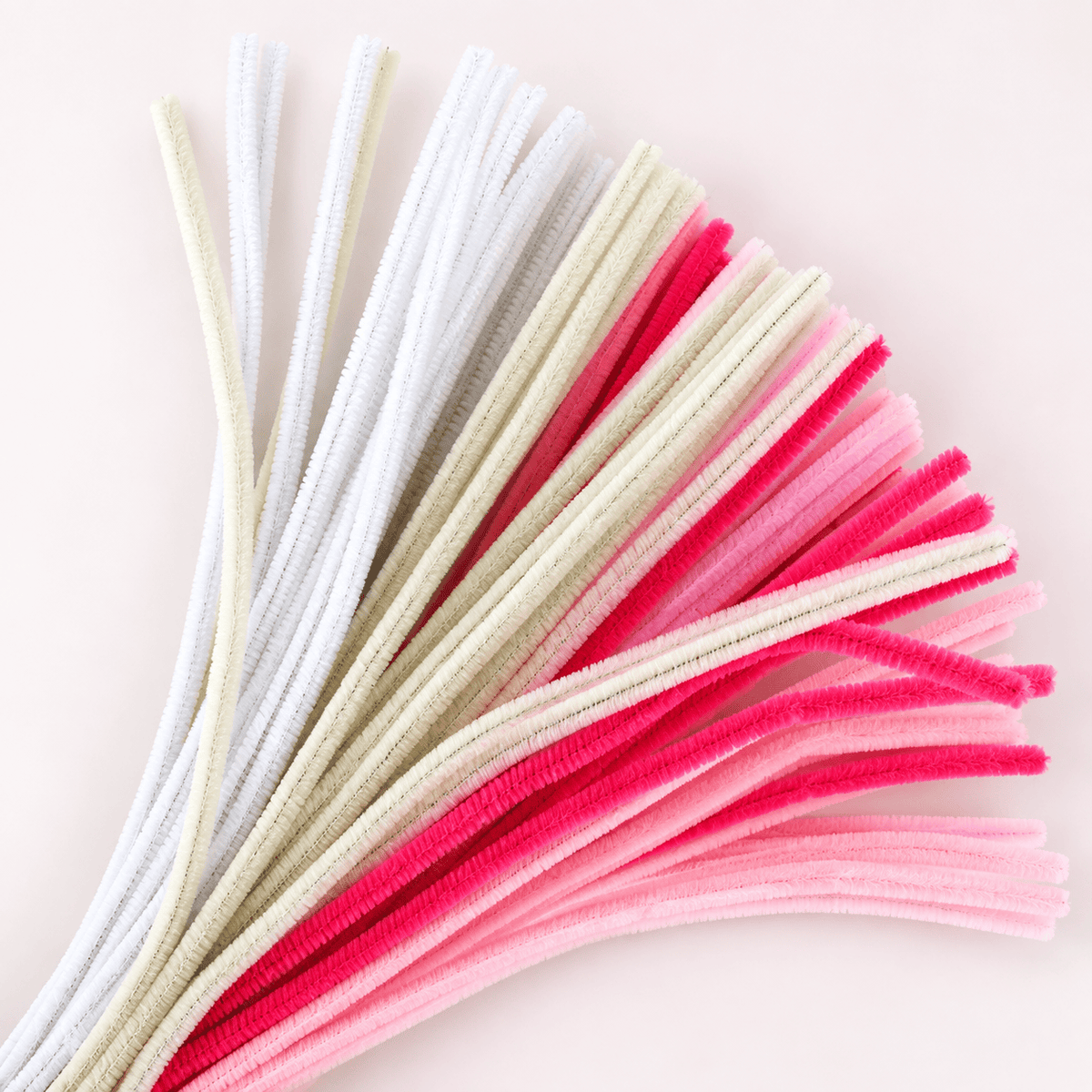 Fluffy Pink Family Mix 6MM Pipe Cleaners for DIY Crafts – White, Cream, Baby Pink & Hot Pink | Approx. 100 Pcs