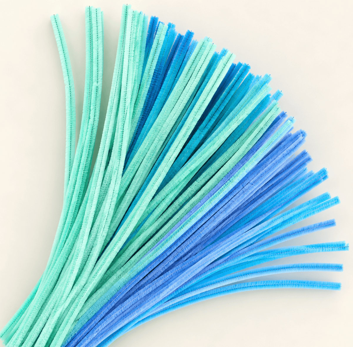 Fluffy Pastel Blue Family Mix 6MM Pipe Cleaners for DIY Crafts – Mint Blue, Aqua Blue, Sky Blue & Periwinkle | Approx. 100 Pcs