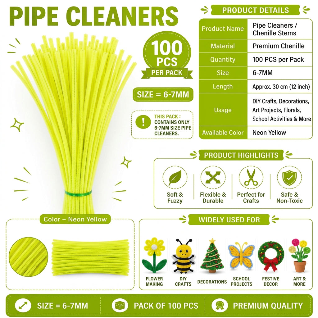 Premium Pipe Cleaners (8MM Approx.) (Neon Yellow)