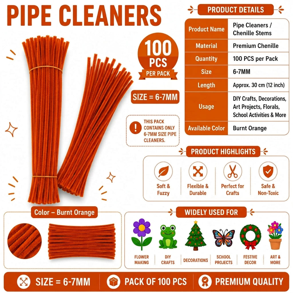 Crafteria Premium Pipe Cleaners (8MM Approx.) (Burnt Orange)