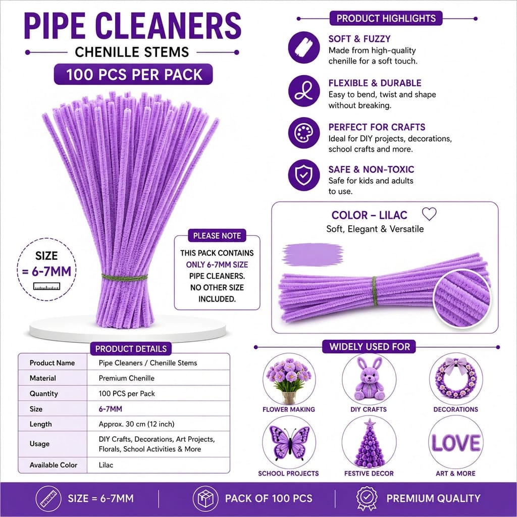 Premium Pipe Cleaners (6-7MM Approx.) (Lilac) 133831