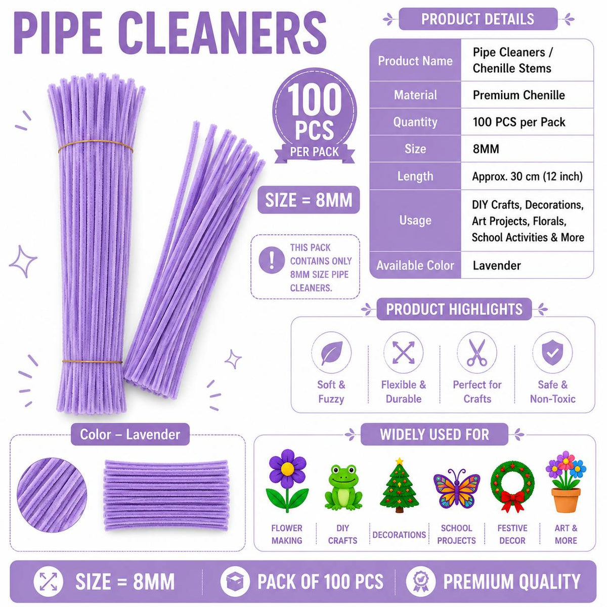 Crafteria Premium Pipe Cleaners (8MM Approx.) (Lavender)