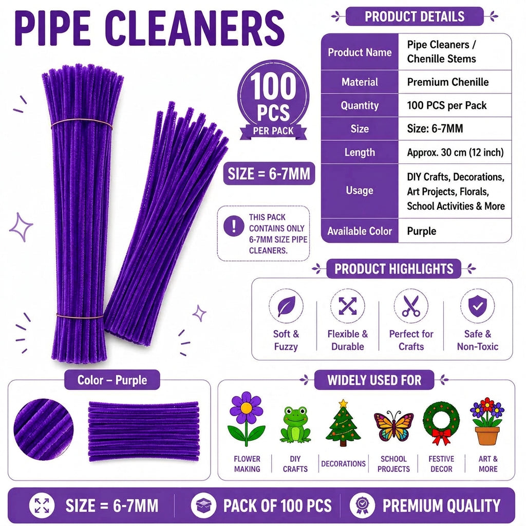 Crafteria Premium Pipe Cleaners (8MM Approx.) (Purple)