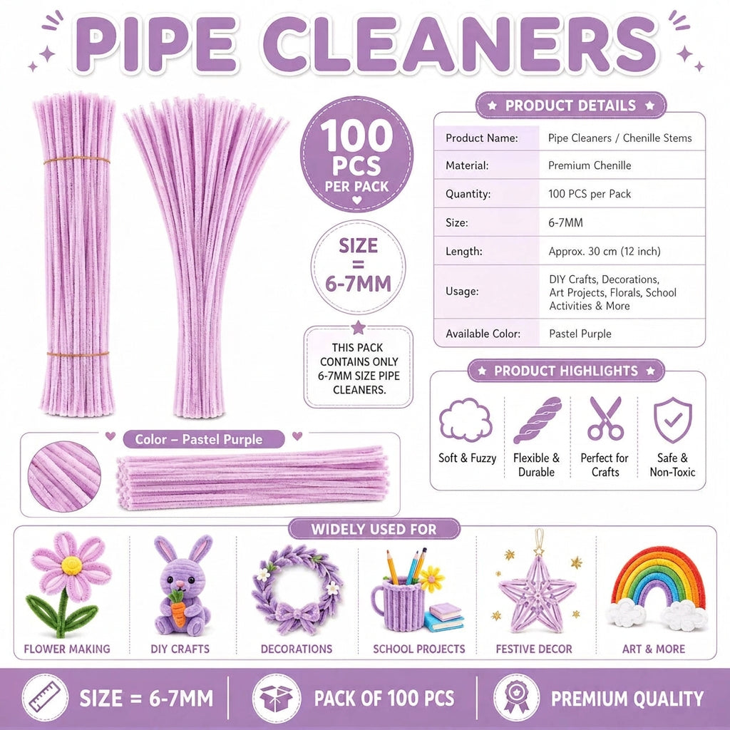Crafteria Premium Pipe Cleaners (8MM Approx.) (Pastel Purple)