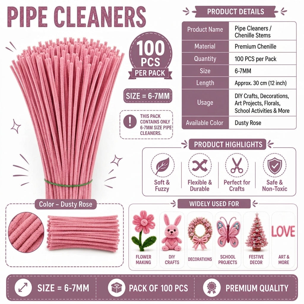 Premium Pipe Cleaners (8MM Approx.) (Dusty Rose)