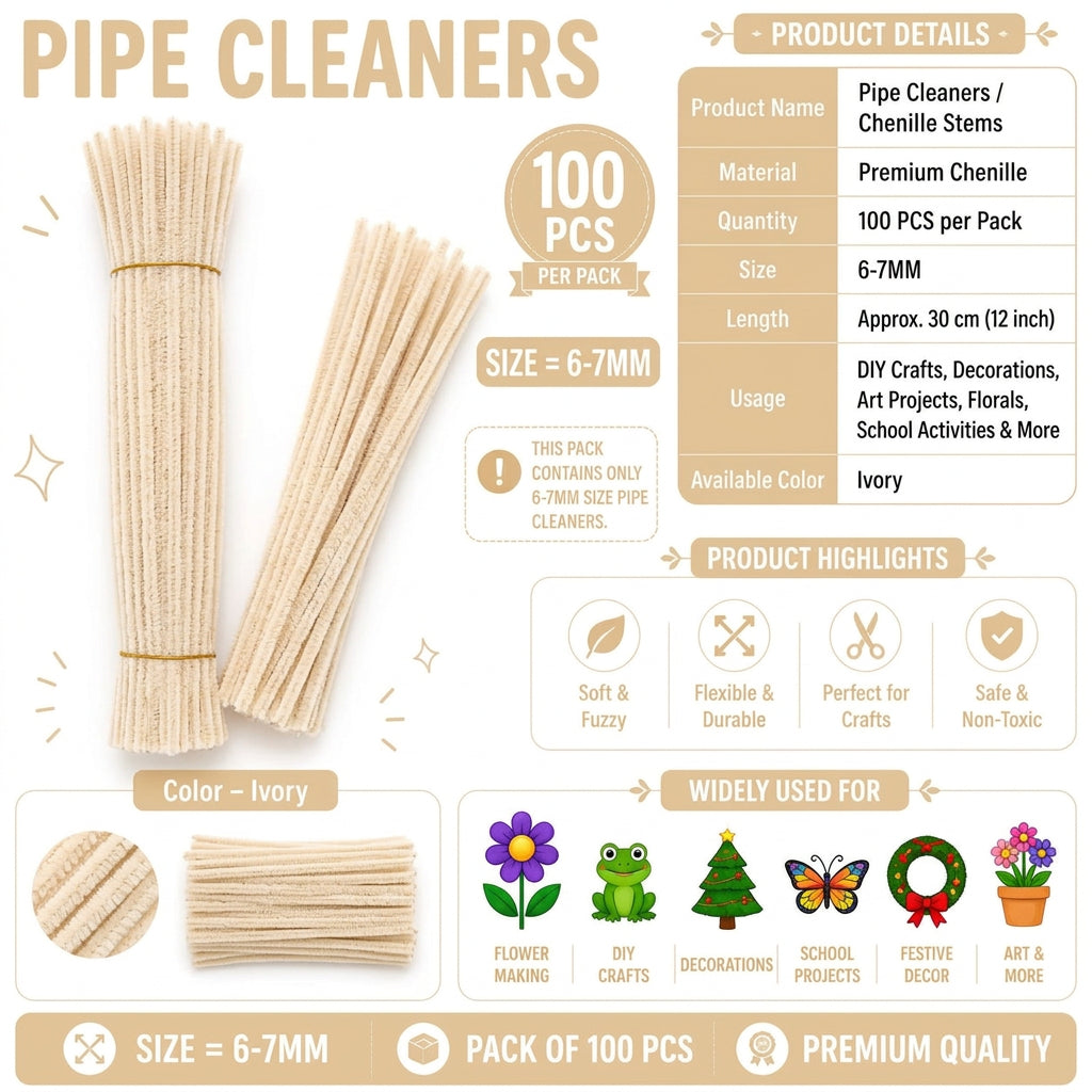 Crafteria Premium Pipe Cleaners (8MM Approx.) (Ivory)