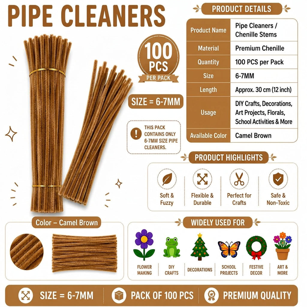 Crafteria Premium Pipe Cleaners (8MM Approx.) (Camel Brown)