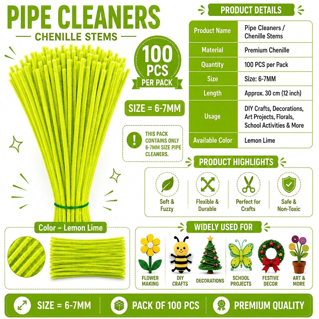 Premium Pipe Cleaners (8MM Approx.) (Lemon Lime)