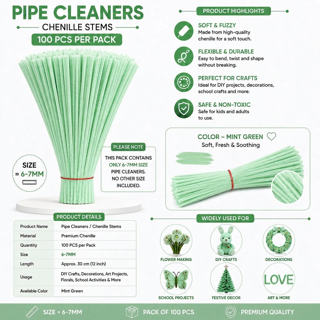 Premium Pipe Cleaners (8MM Approx.) (Mint Green)