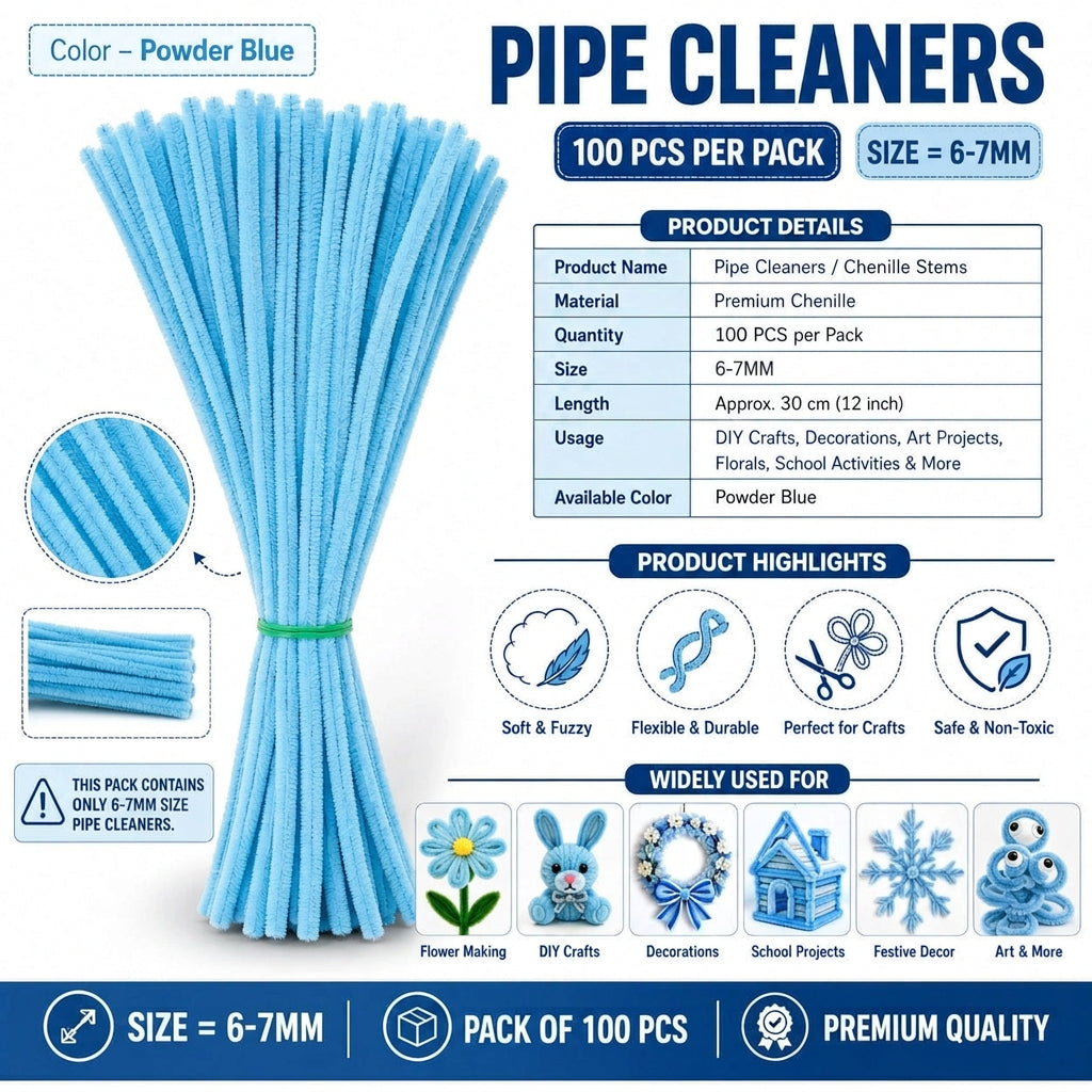 Premium Pipe Cleaners (8MM Approx.) (Powder Blue)