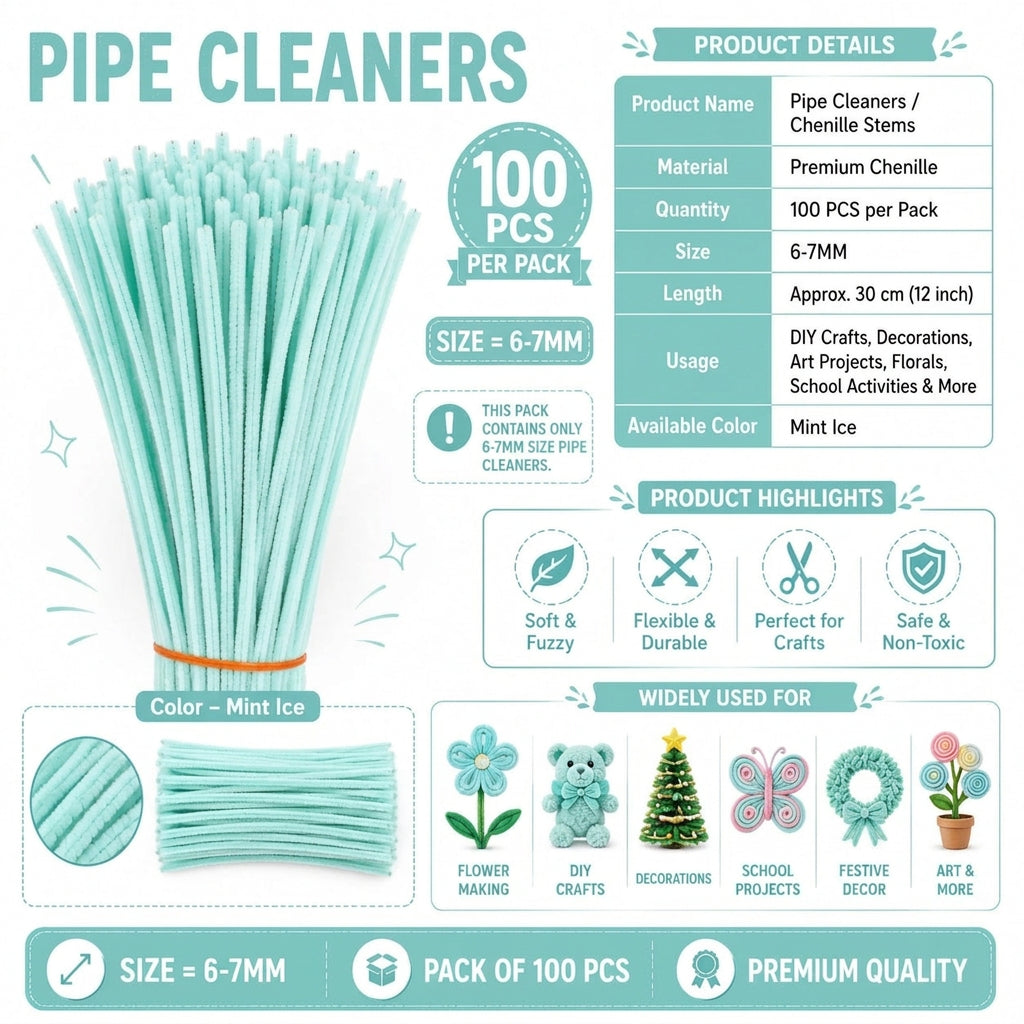 Premium Pipe Cleaners (8MM Approx.) (Mint Ice)