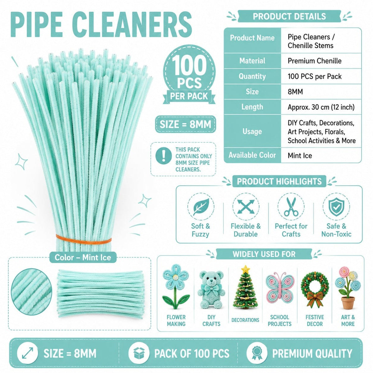 Premium Pipe Cleaners (8MM Approx.) (Mint Ice)