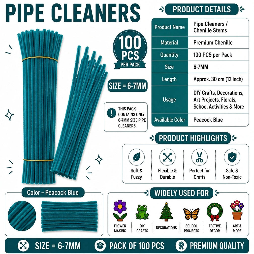 Crafteria Premium Pipe Cleaners (8MM Approx.) (Peacock Blue)