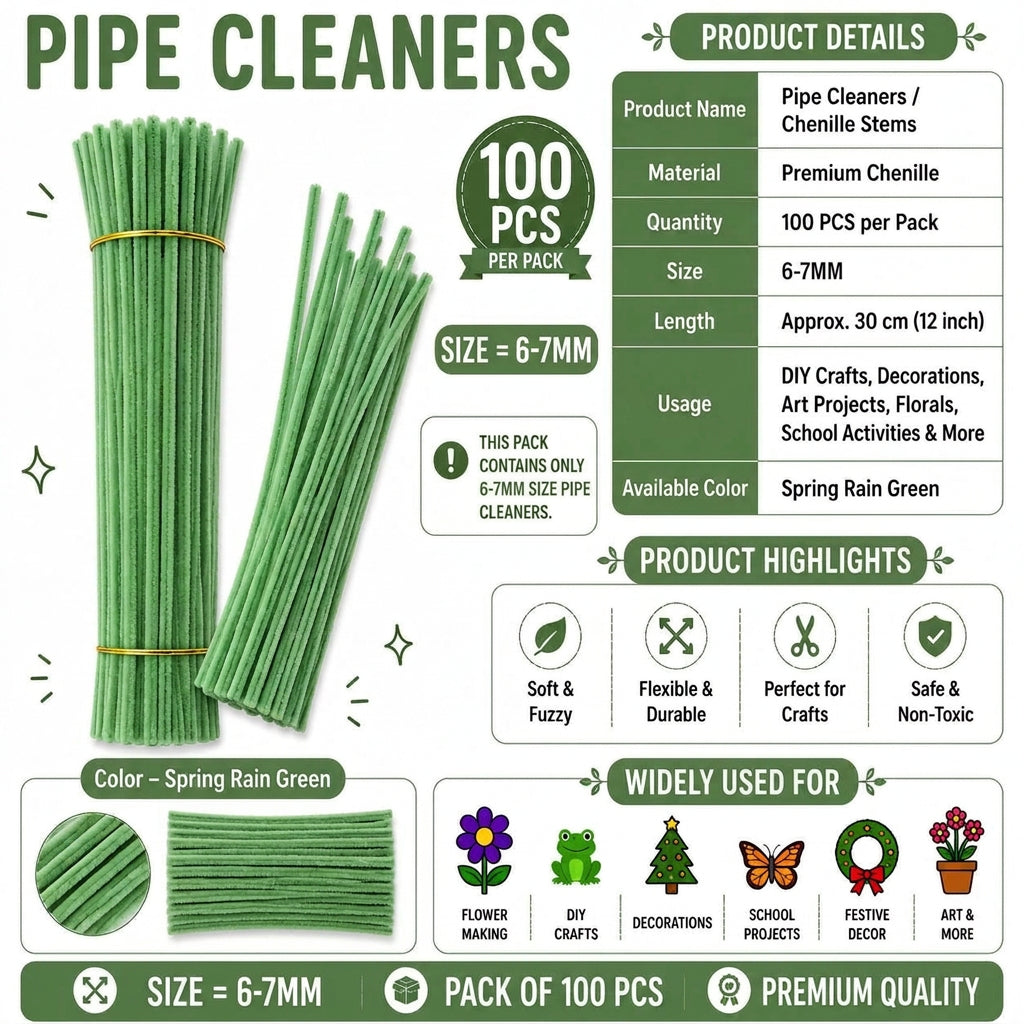 Crafteria Premium Pipe Cleaners (8MM Approx.) (Spring Rain Green)