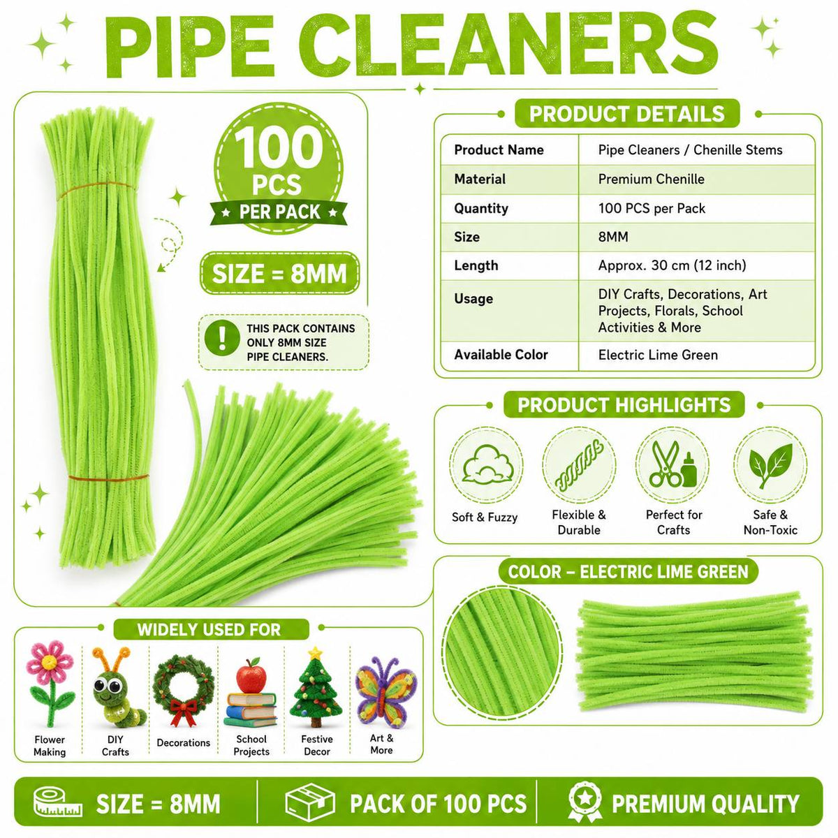 Crafteria Premium Pipe Cleaners (8MM Approx.) (133765)