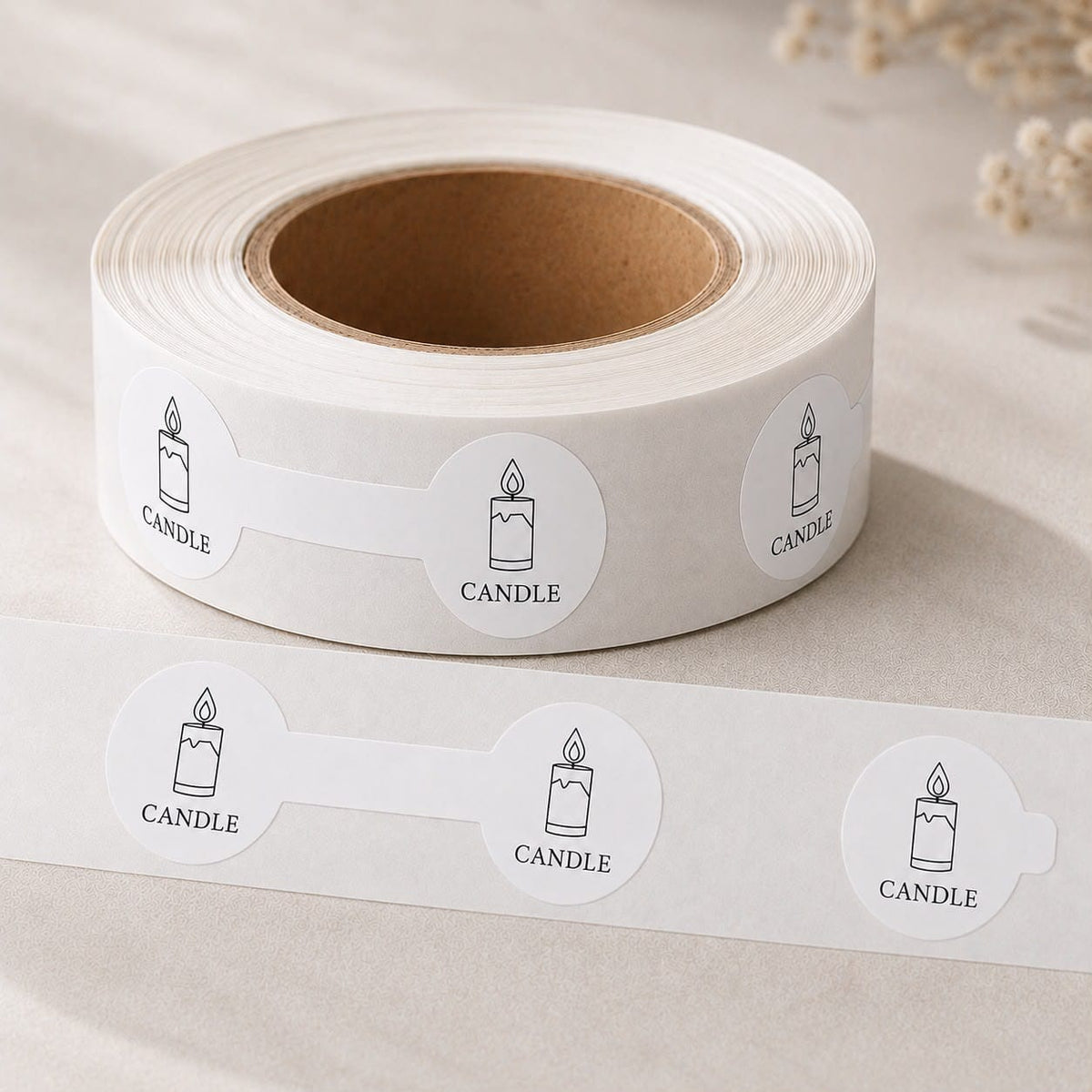 GENERIC Round Candle Label Sticker Roll – White