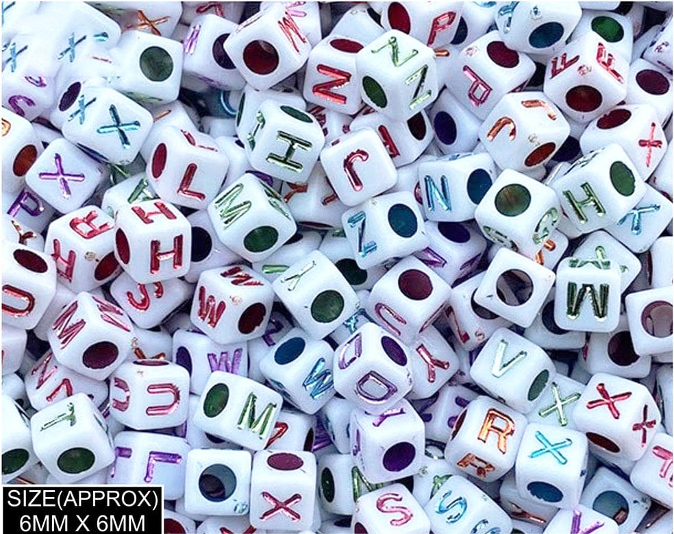 Square Abcd Alphabet Beads (Wt+Metallic Col) 183007