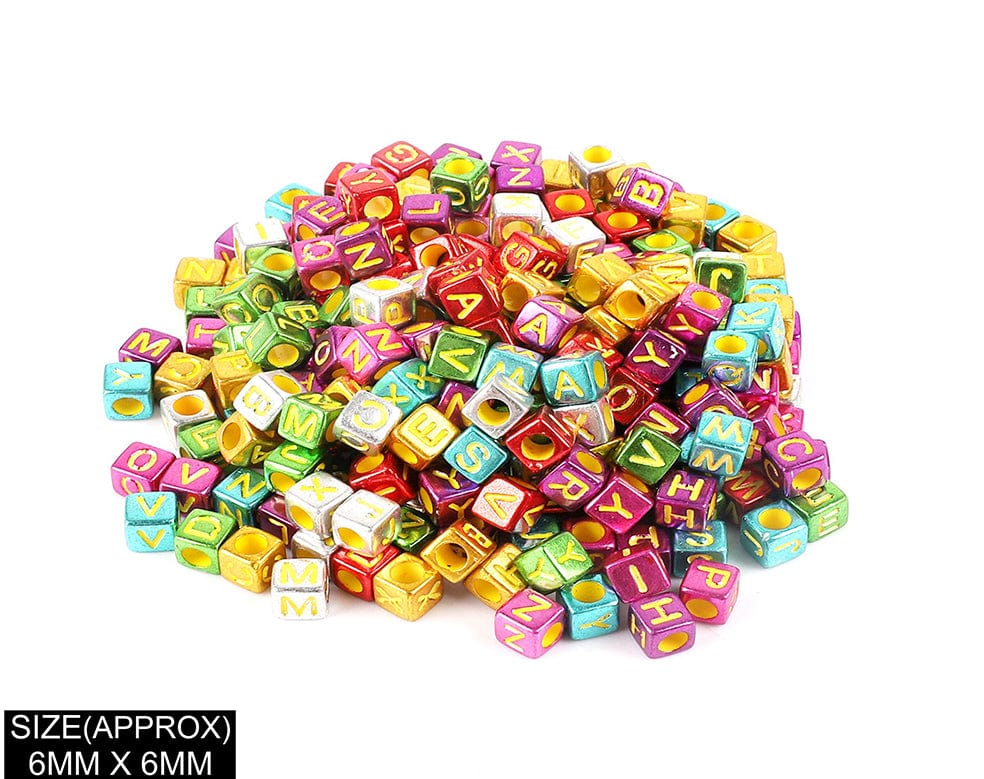 Square Abcd Alphabet Beads (Metallic Col+Yellow) 183016