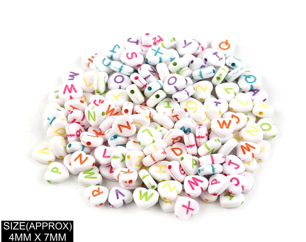 Heart Abcd Alphabet Beads (Wt+Col) 183019