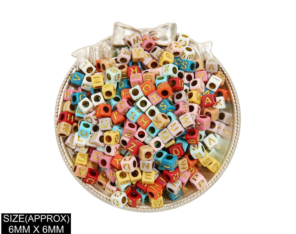 Square Abcd Alphabet Beads (Col+Gold) 183021