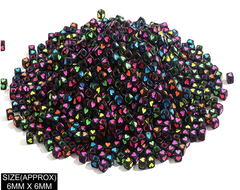 Square White Heart Design Beads (Blk+Col) 183022