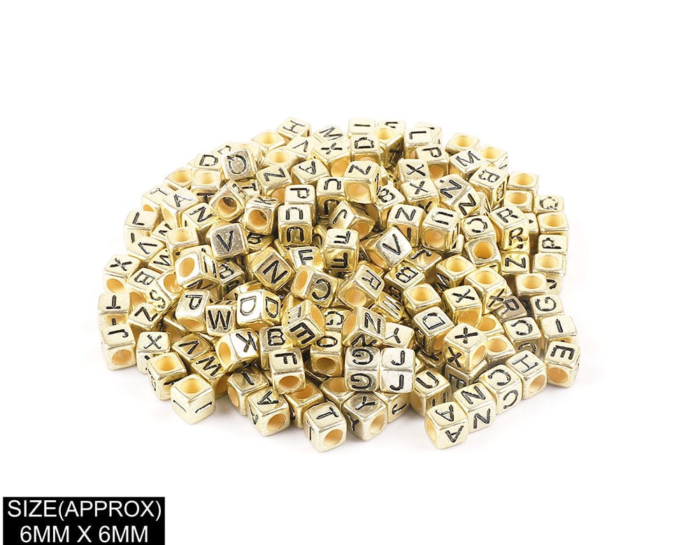 Square Abcd Alphabet Beads (Gold+Blk) 183023