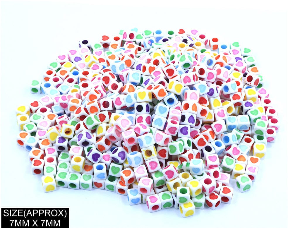 Square Heart Beads (Wt+Col) 183048