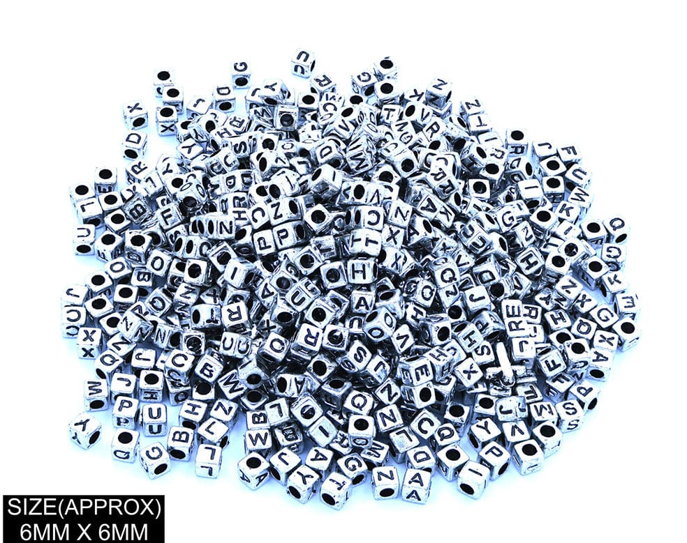 Square Abcd Alphabet Beads (Sil+Blk) 183049