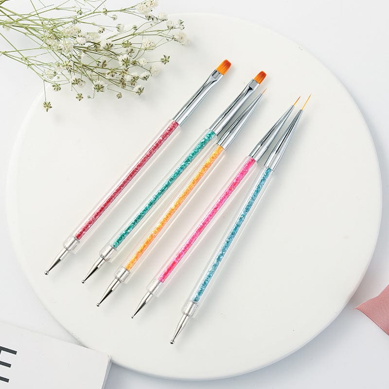 Crafteria 5Pcs Nail Art Brushes, I Side Dotting And 1 Side Liner Brush.