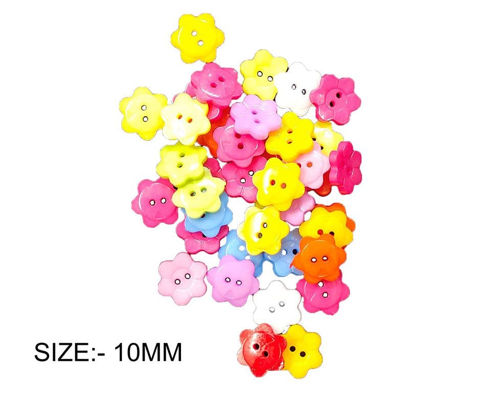 10mm 6 Petal Flower Colourful Button 26022