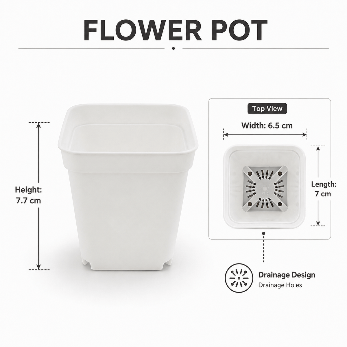 GENERIC Square Plastic Flower Pot With Drainage Holes – 7.7 × 6.5 × 7 CM – Pack of 5