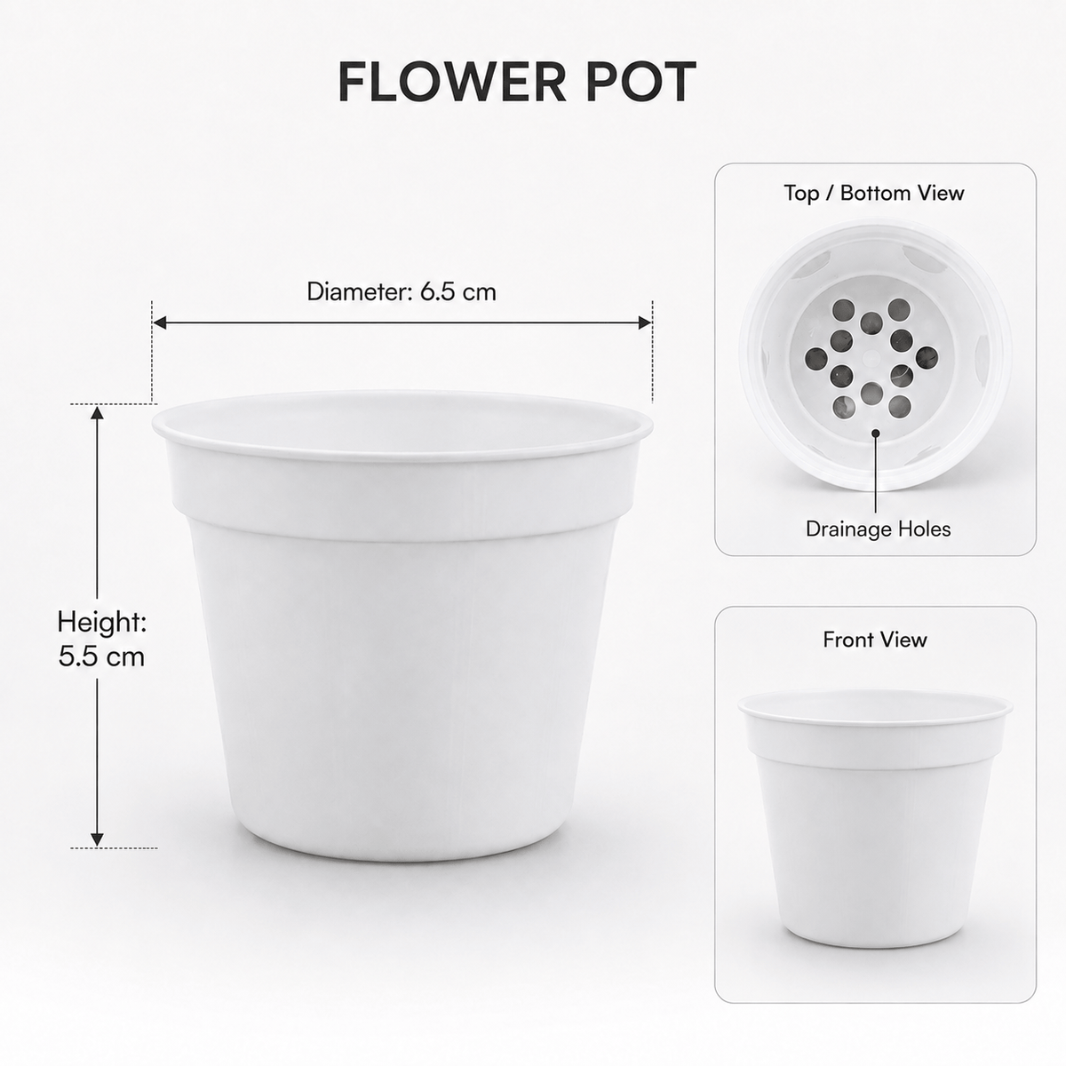 GENERIC Round Plastic Flower Pot With Drainage Holes – 5.5 CM × 6.5 CM – Pack of 5