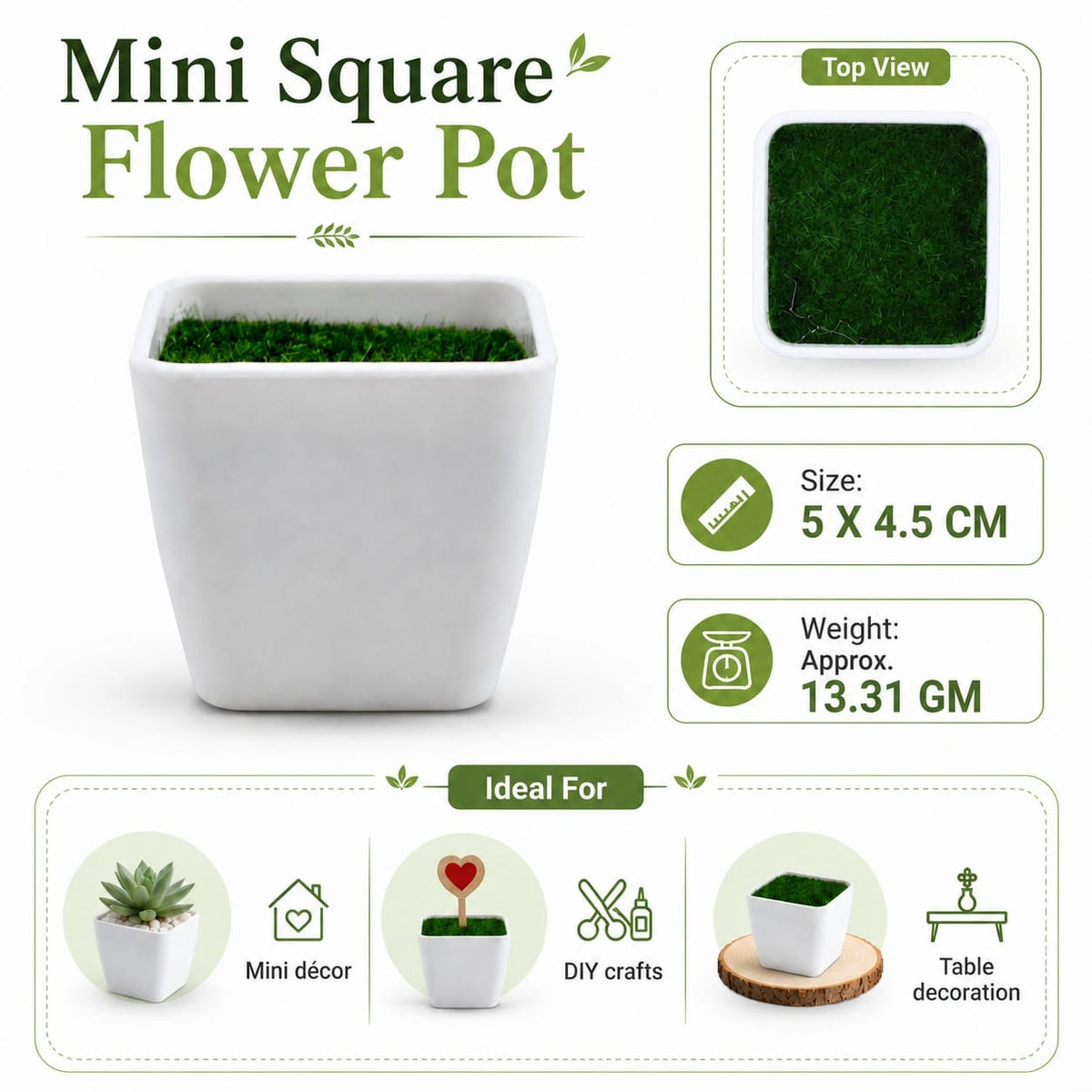 GENERIC Mini Square Flower Pot with Artificial Grass – 5 × 4.5 CM