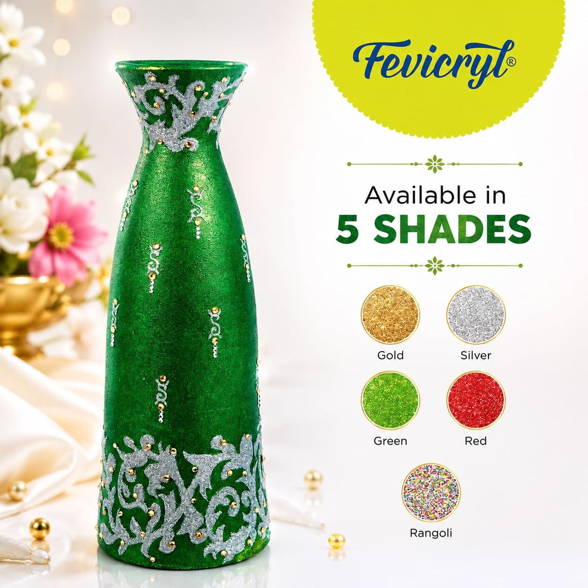 Pidilite Fevicryl 3D Glitter Outliners for Fabric & Multi-Surface Crafts – Set of 5 Shades