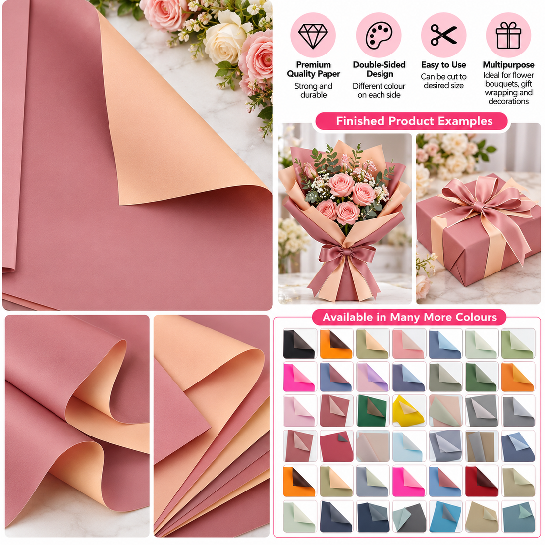 Two Tone Reversible Bouquet Wrapping Paper – Double Sided Matte Floral Wrap Sheets for Gift Packaging, Premium Florist Supplies, DIY Craft Work (Pistachio Green + Tea Green) BP014C25