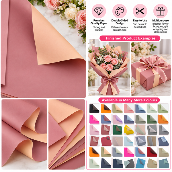 Two Tone Reversible Bouquet Wrapping Paper – Double Sided Matte Floral Wrap Sheets for Gift Packaging, Premium Florist Supplies, DIY Craft Work (Grayish Teal + Dark Gray)