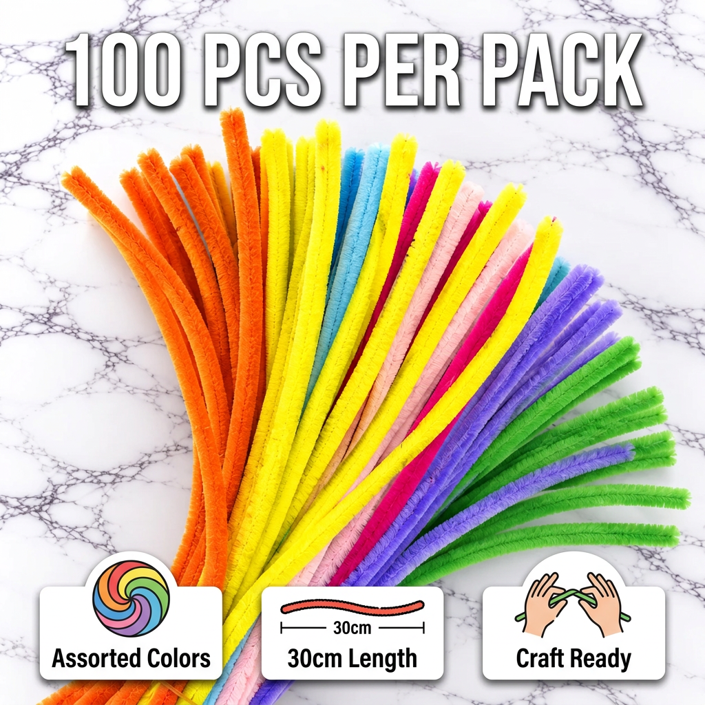 Rainbow Mix Chenille Pipe Cleaners 10MM – Pack of 100 Pcs