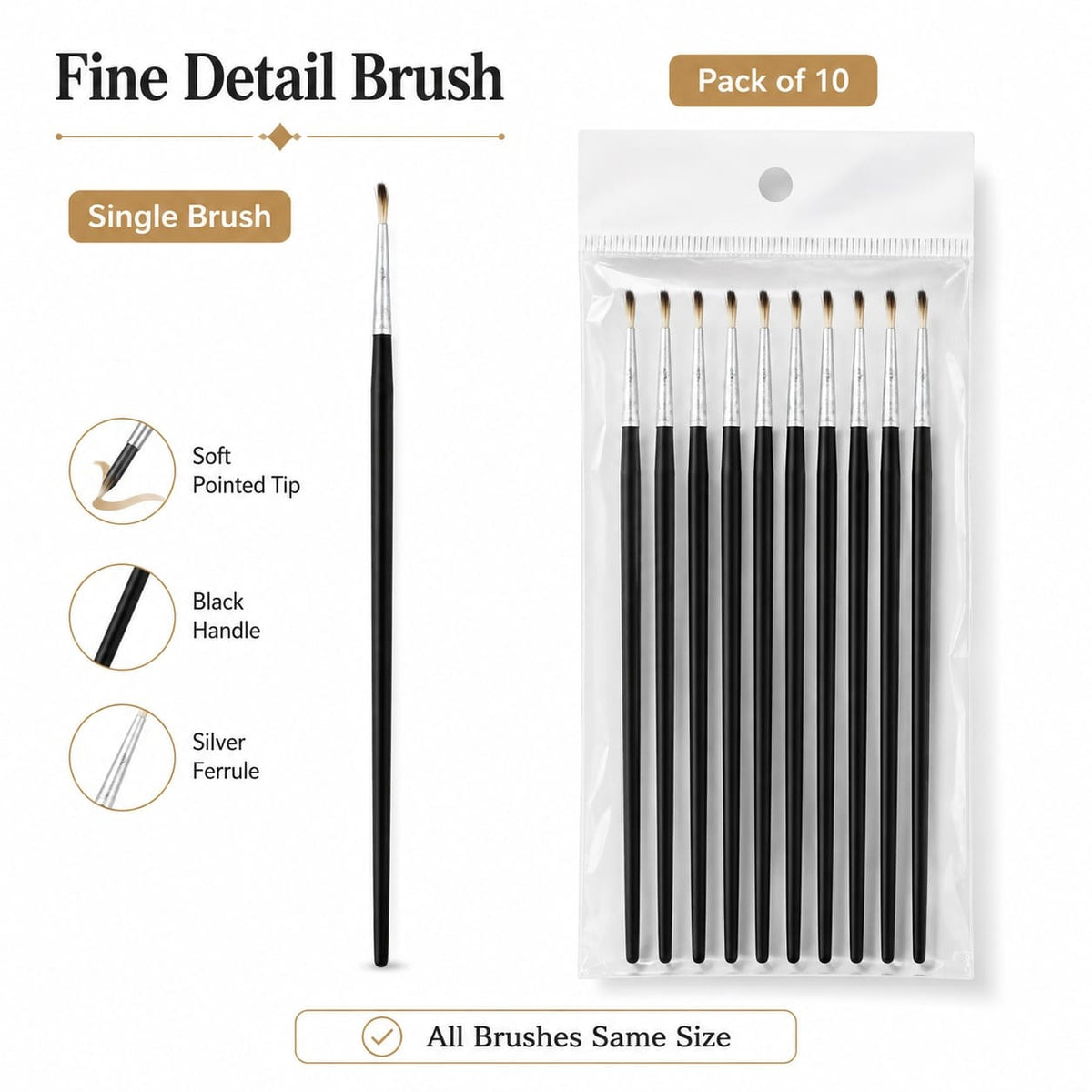 GENERIC Fine Detail Paint Brush with Soft Pointed Tip – Pack of 10