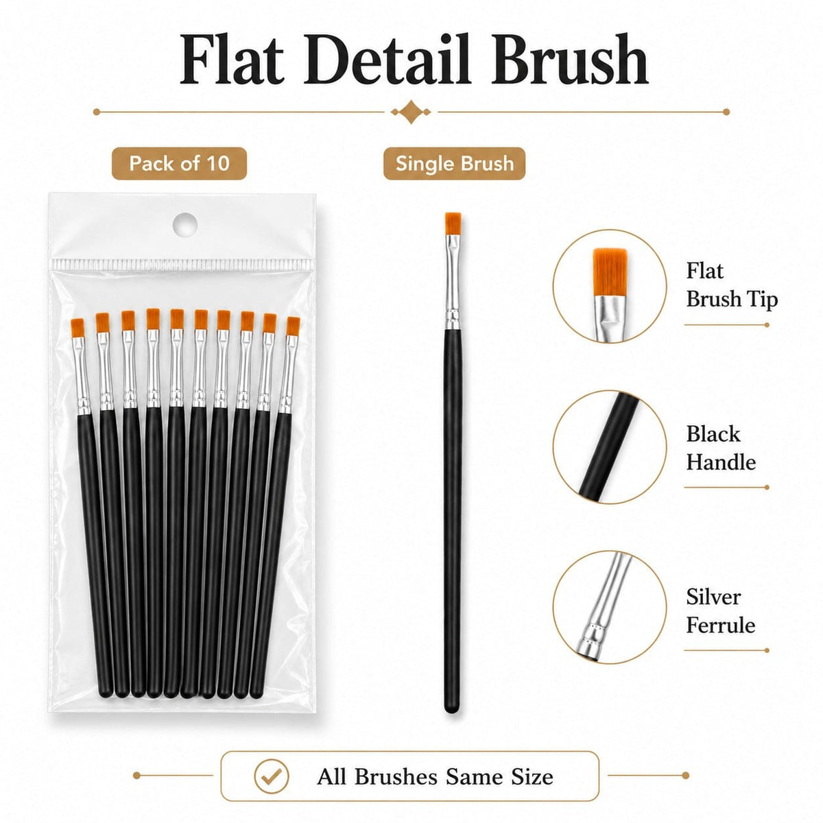 GENERIC Flat Detail Brush for Painting and DIY Crafts – Pack of 10
