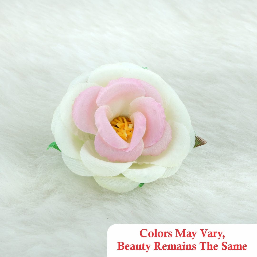 Crafteria Ivory & Pink Fabric Rose Artificial flowers D02