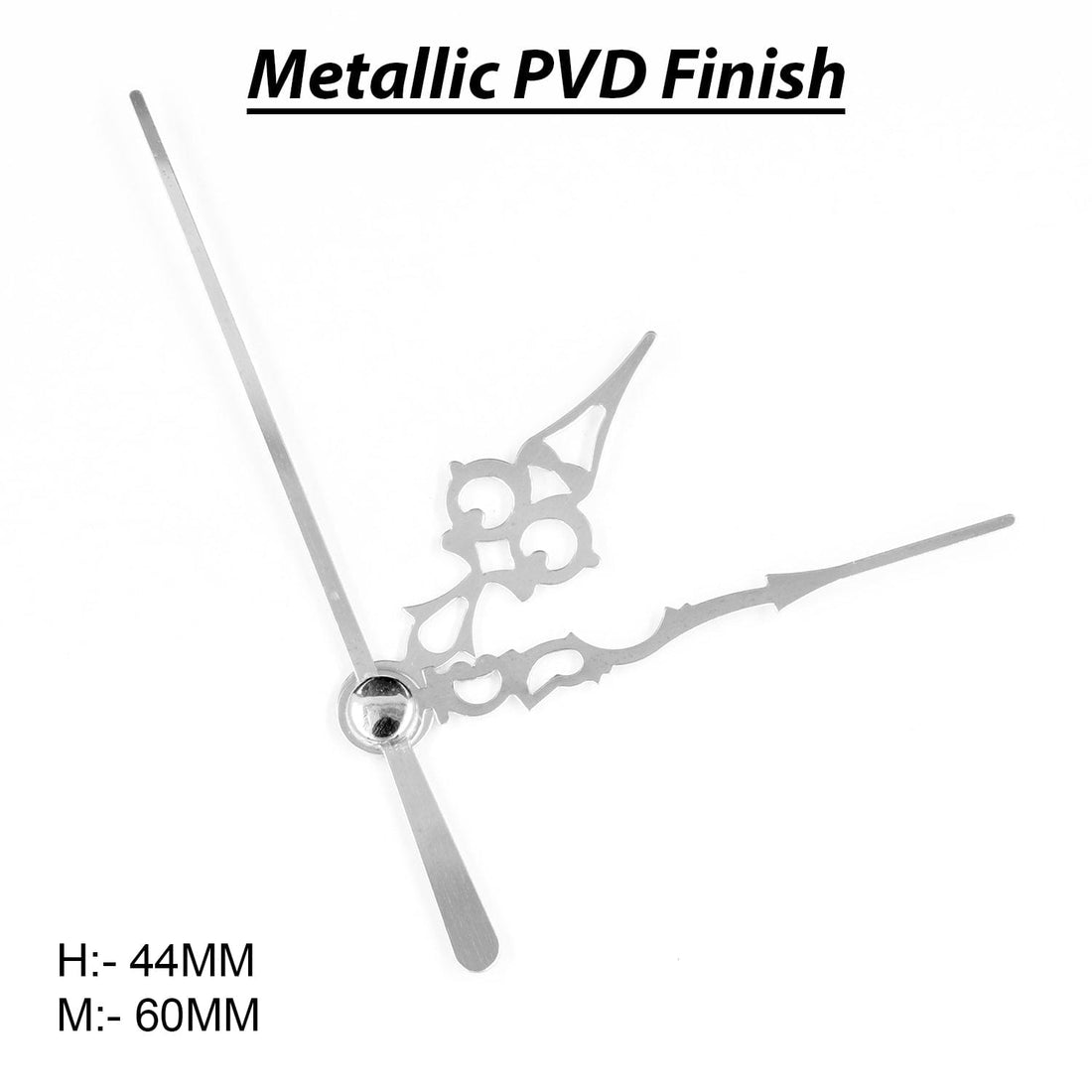 Metallic PVD Finish Decorative Clock Hand Set – Hour Hand 44 mm & Minute Hand 60 mm, Pack of 10 Sets (SILVER) CA095