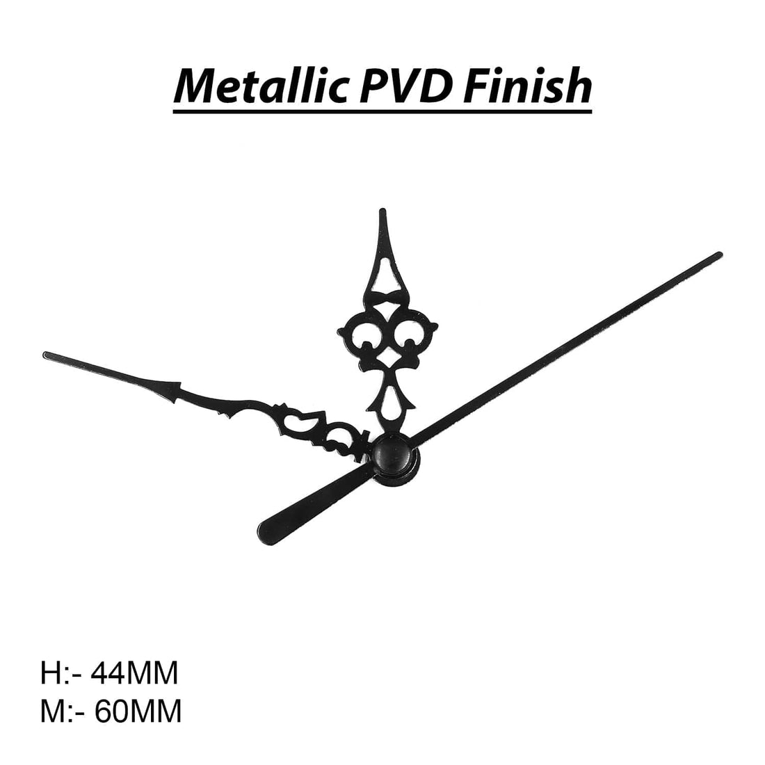 Metallic PVD Finish Decorative Clock Hand Set – Hour Hand 44 mm & Minute Hand 60 mm, Pack of 10 Sets (BLACK) CA096