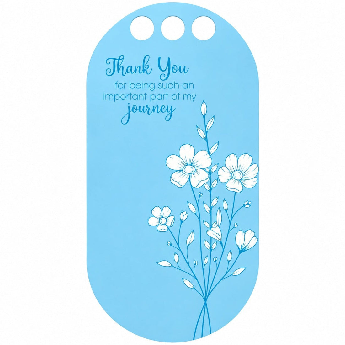Thank You Sky Blue Botanical Blossom Printed Flower Card with Three Round Holes for DIY Bouquets & Gift Packaging