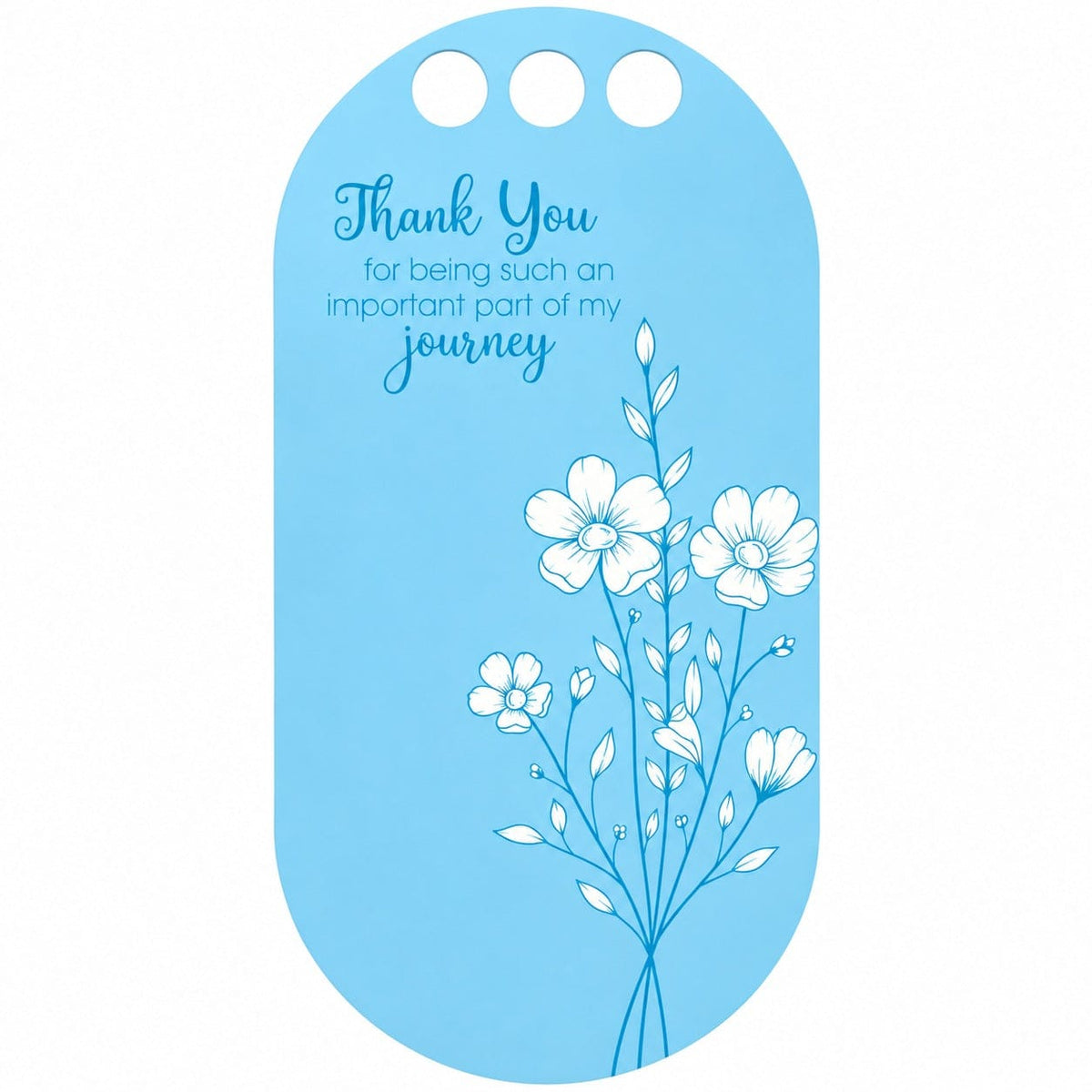 Thank You Sky Blue Botanical Blossom Printed Flower Card with Three Round Holes for DIY Bouquets & Gift Packaging
