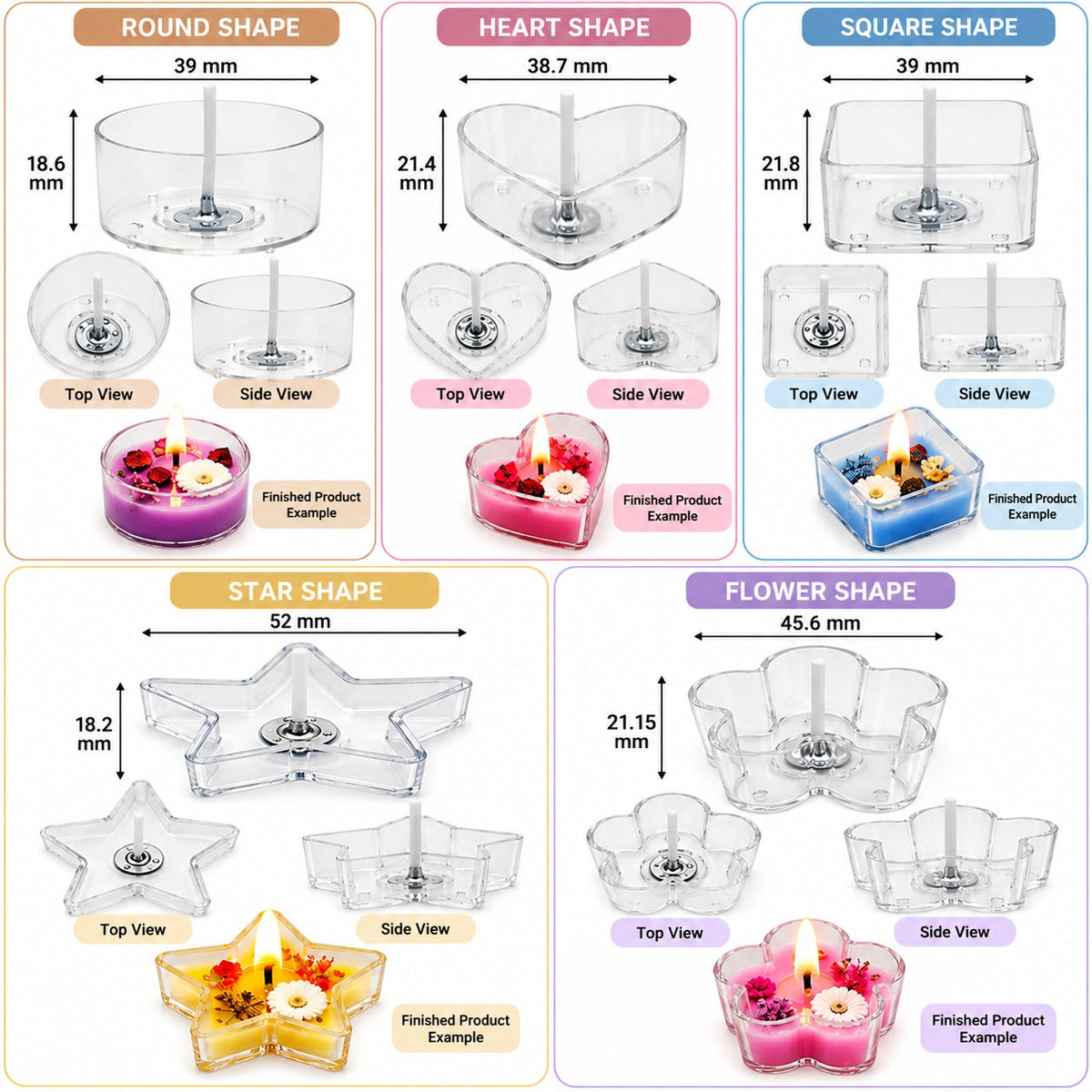 Tealight Cups Polycarbonate For Tealight Candles – Mix Shapes (Pack of 10 Pcs)