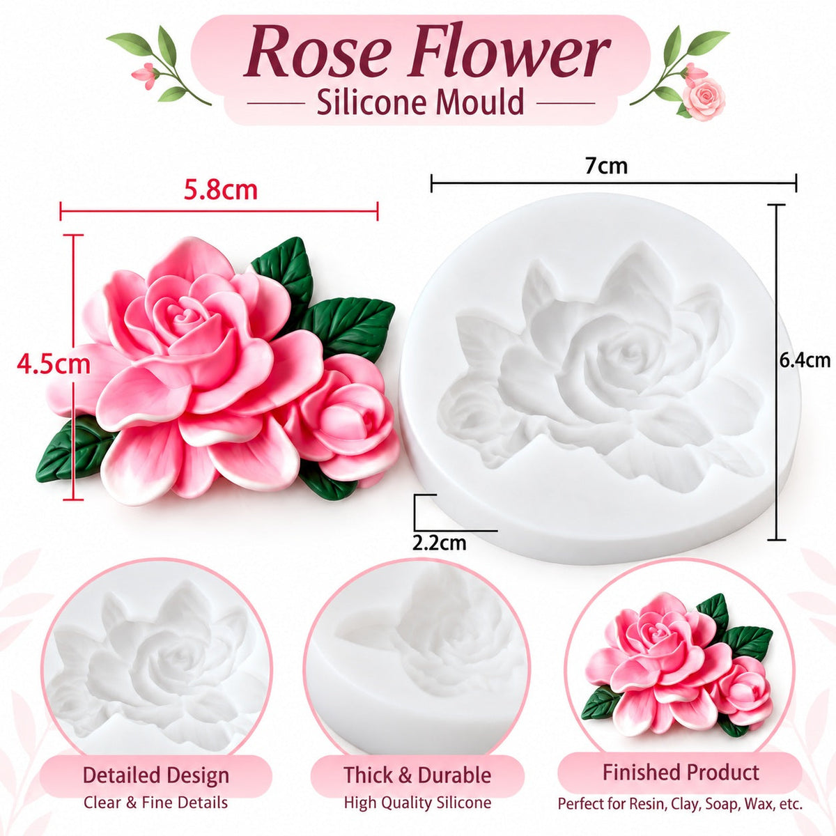 3D Blooming Rose Flower Bouquet Silicone Mould – Floral Arrangement with Leaves Mould