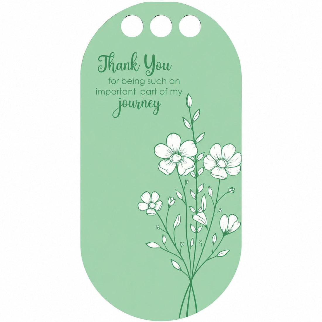 Thank You Mint Green Botanical Blossom Printed Flower Card with Three Round Holes for DIY Bouquets & Gift Packaging
