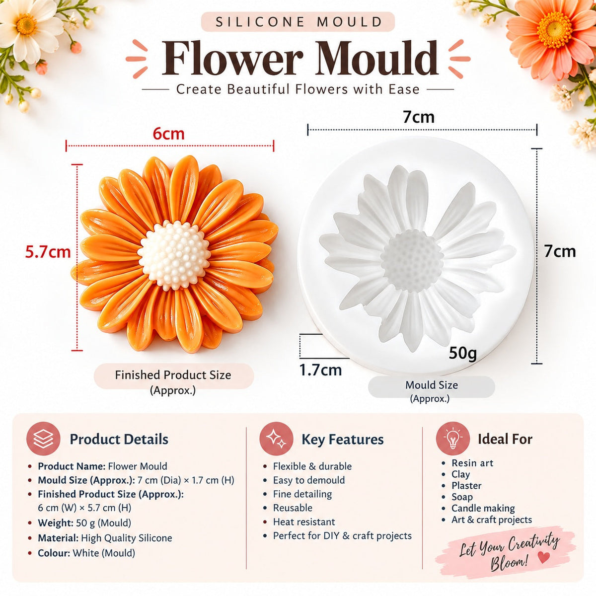 3D Blooming Gerbera Daisy Flower Silicone Mould – Layered Petal Floral Candle Mould